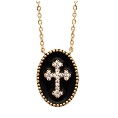 [Q8459] - Gold Plated Necklace 'Cross' Black Gold - 45 Cm 18x12 Mm