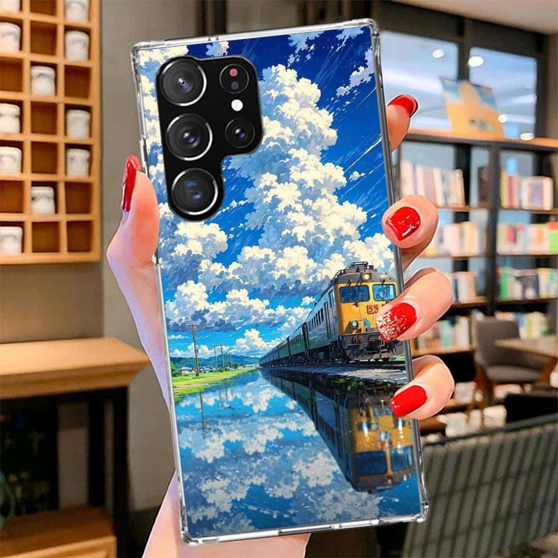 Retro Japanese Sakura Train Phone Case For Samsung Galaxy S26 S25 Edge S24 Ultra S23 S22 Plus S21 S20 FE Soft Fundas Shell Galax
