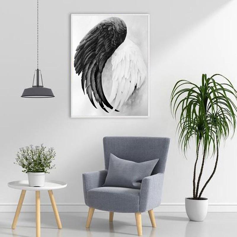 5D Diy diamentowe malowanie czarno-białe skrzydła zestaw do haftu krzyżykowego pełny haft diamentowy mozaika obraz artystyczny wystrój dżetów prezent