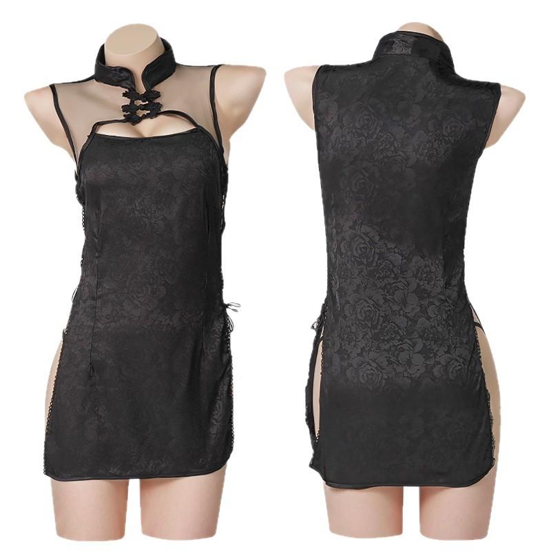Large size pure desire style cheongsam uniform high sense temptation retro spring and autumn thin sex pajamas nightdress suit women