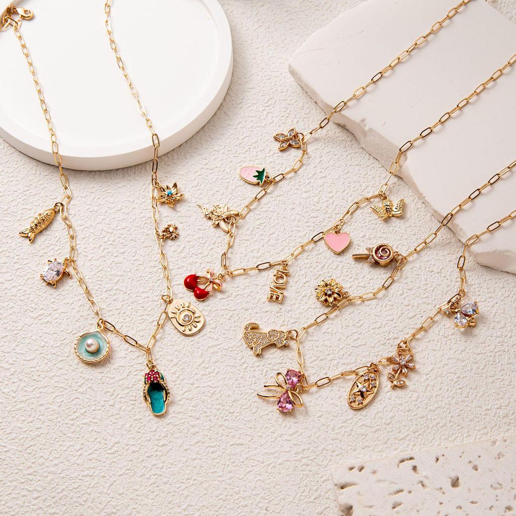 European & American Beach-Style Necklace: Butterfly Fish & Heart Cherry Pendant for Women