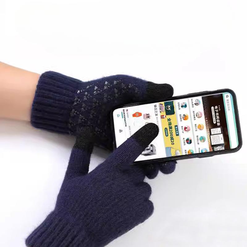 Winter Touchscreen Gloves Men Large Size Thermal Anti-Slip Cold Weather Riding Knitted Double Layer Thick Fleece Lined