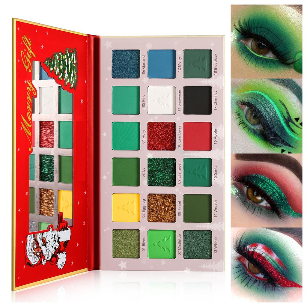 Festive Christmas Makeup Palette with 18 Matte Shades Intense Color Payoff, Waterproof & Long-Lasting Wear For Face and Body Art