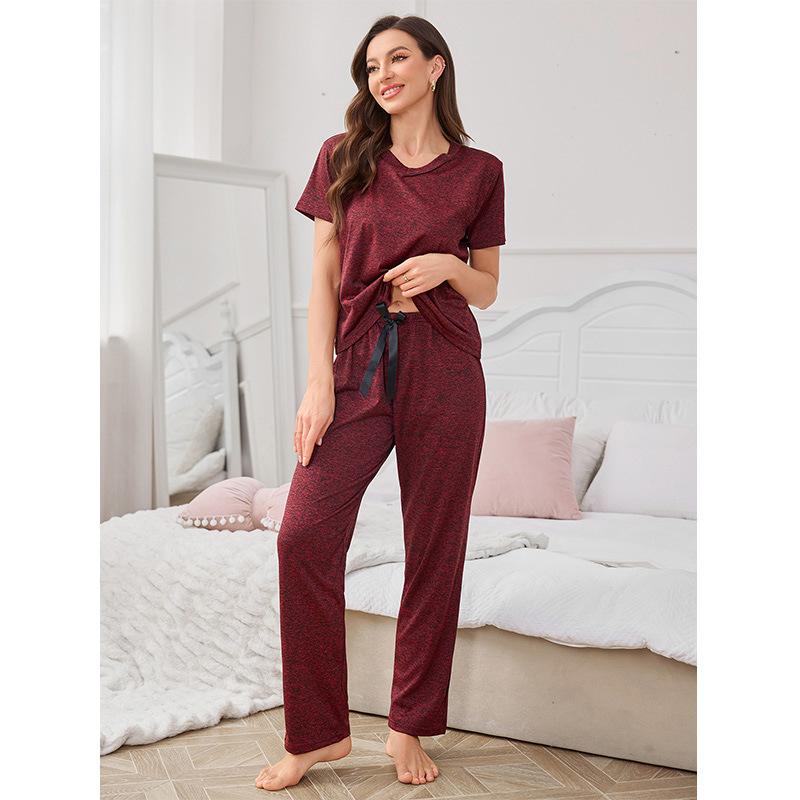 Spot direct supply homewear pajamas women's simple casual loose round neck suit can be worn outside