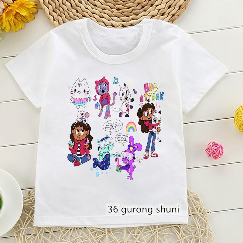 2026 Hot Sale Gabby Dollhouse Cartoon Print Tshirt Girls Kawaii Kids Clothes Cute Cat T-Shirt Children'S Clothing Summer Tops