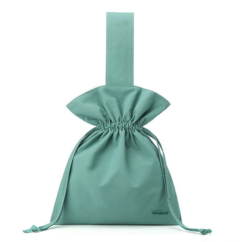 Large Capacity Solid Color Handbag Portable Pleated Bucket Bag Nylon Drawstring Bag  Shopping