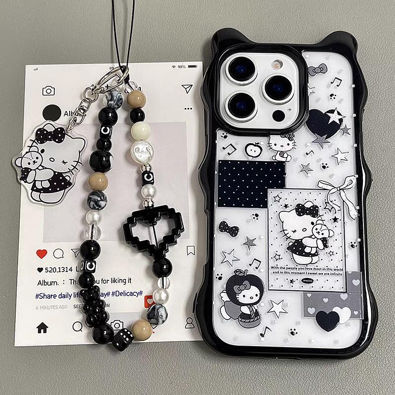 Black and White KT Cat Style iPhone 15 Pro Max Cute Cat Ear Huawei Apple 14 Pro Max Phone Case New Model