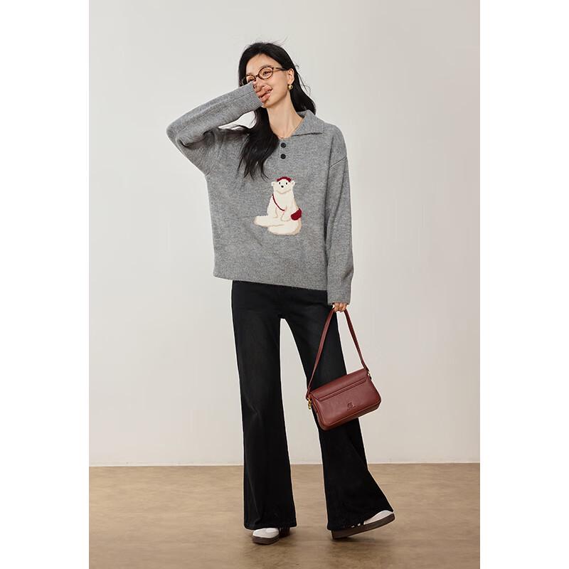 VICTORIA&VERA Women's Backpack Bear Polo Knit Sweater