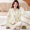 Spring and autumn new pajamas women's imitation cotton long-sleeved loungewear thin high-end medium-sized elderly large-size suit