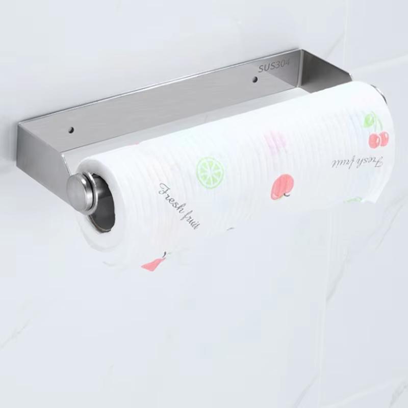 Stainless Steel No Punch Wall Mount Cling Film Shelf Roll Paper Storage Rack Kitchen Paper Towel Holder