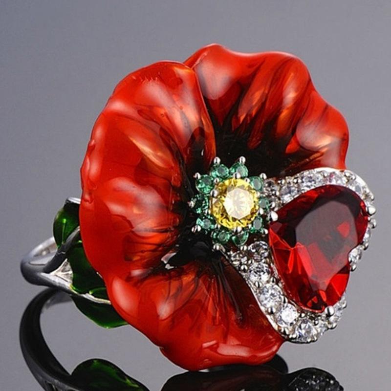 Bague Pétale de Rose Exagérée - Style Européen et Américain, Bijoux Métalliques Créatifs