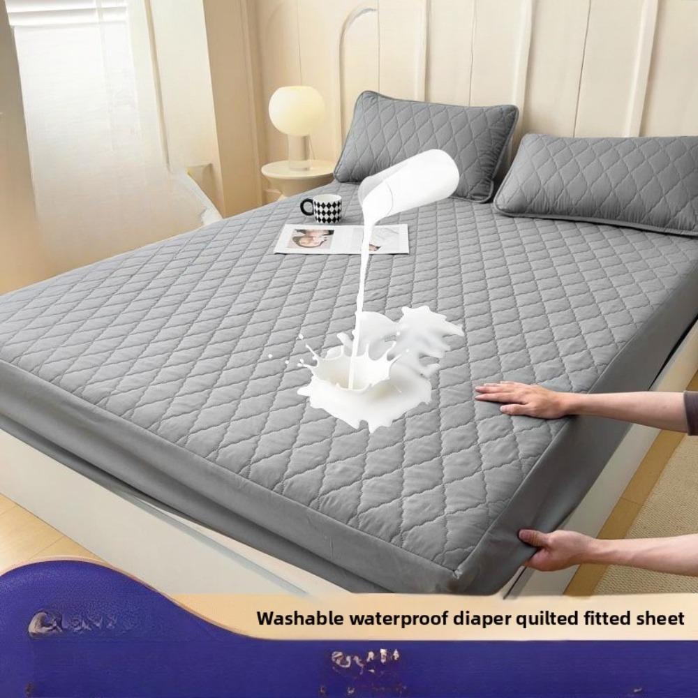 Waterproof Fitted Sheet Quilted Urine-Proof Non-Slip All-Around Mattress Protector Bed Cover Single Piece