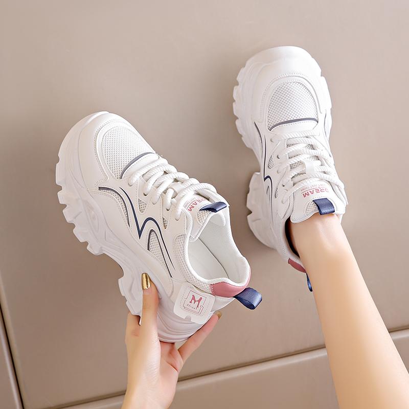 Breathable Mesh Platform Sneakers Women Spring Summer Thick Bottom Vulcanize Shoes Ladies Lace-Up Non-Slip Casual Shoes