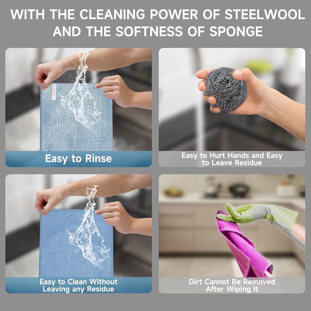 10PCS Upgrade Wire Dishwashing Rag, Non-Scratch, Wet and Dry, Double Layer, Multipurpose Wire Dishwashing Rags for Kitchen, Sinks, Cookware, Stove,