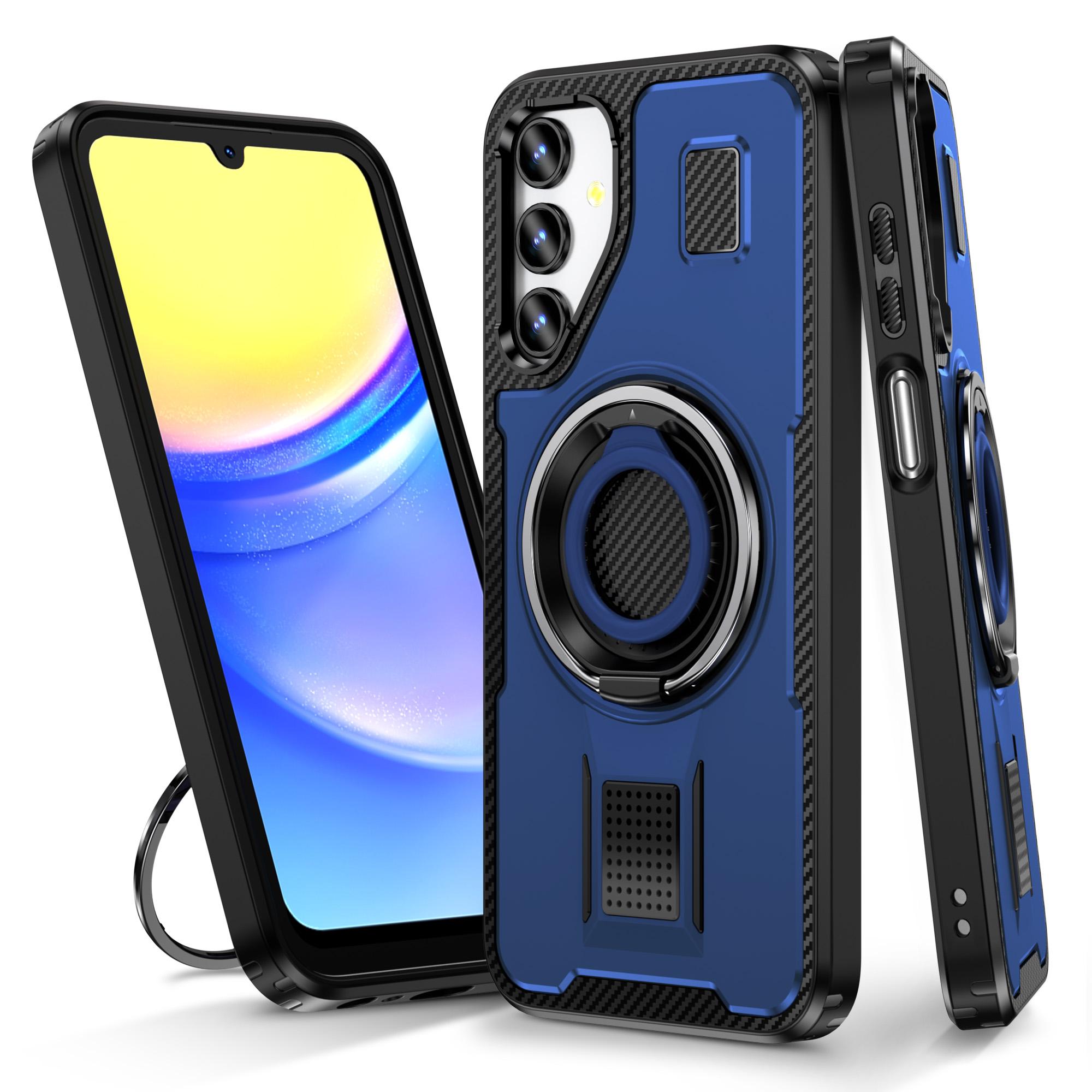

For Samsung Galaxy A15 4G/5G Case TPU+PC Kickstand Phone Cover with Silicone Finger Strap Blue