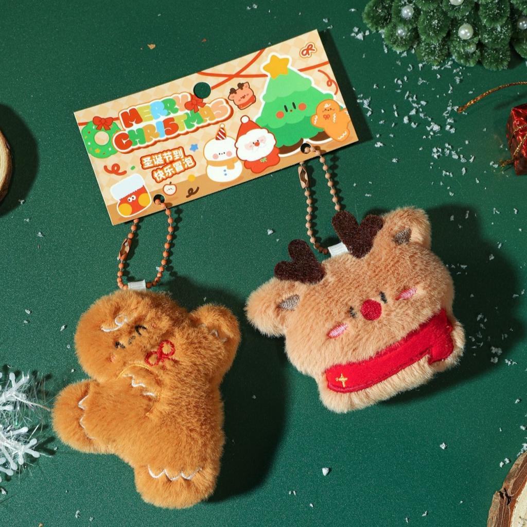 2pcs Christmas Keychain Cartoon Plush Santa Claus Snowman Elk Doll Pendant Keyring Little Keychains Backpack Pendant Small Gift