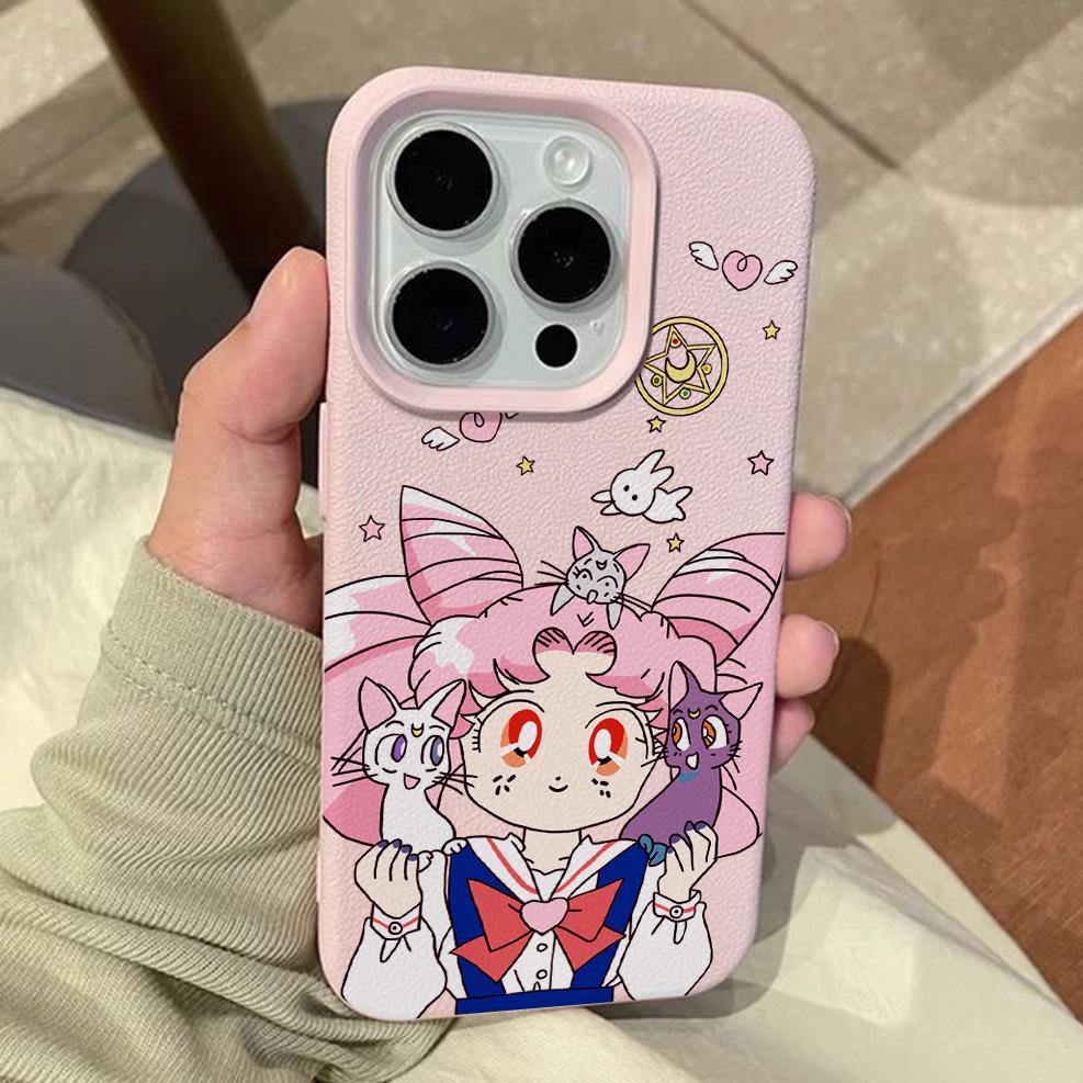 Anime S-Sailors M-Moons Lichee leather pattern Phone Case For iPhone 17 16e 16 15 14 13 12 11 Air Pro Max Plus X XR XSMax iPhone 14 ProMax
