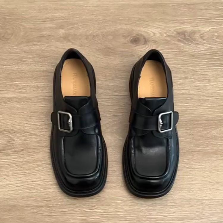 British temperament square head thick heel single shoes women's retro platform heightening loafers small leather shoes