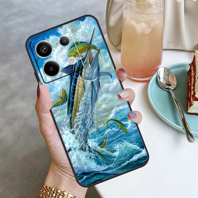 Blue Marlin Painting Case For Xiaomi Redmi Note 13 Pro 12 11 10 9 Note 12S 10S 11S 9S Redmi 12 10C 12C 13C Cover