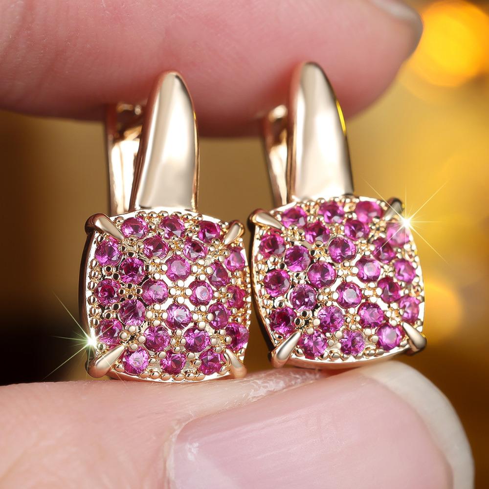 

Очаровательные серьги-капли квадратной формы с цирконом цвета розового рубина для женщин, роскошные, золотого цвета, свадебные, для вечеринки, подарки золотой/розы красного