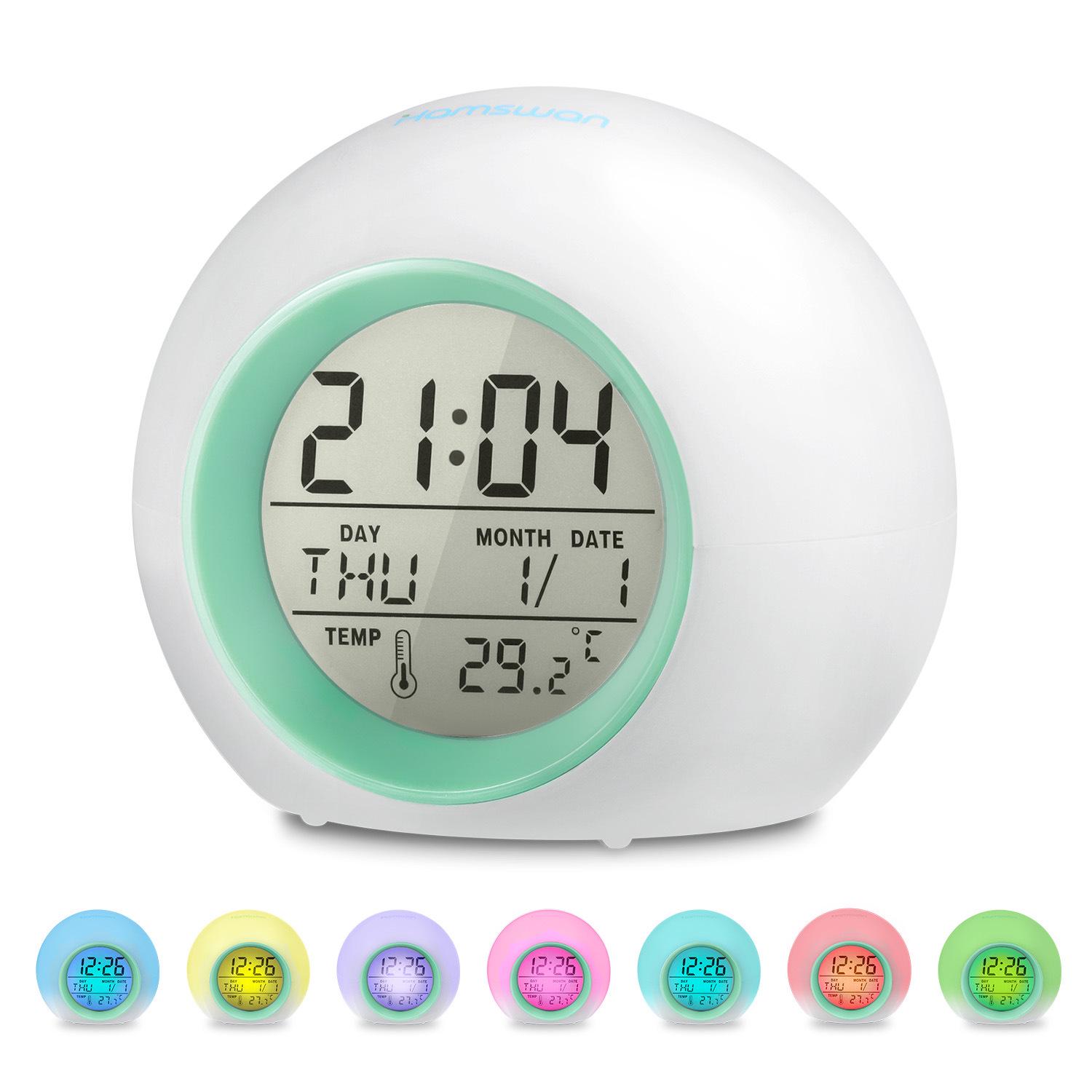 

Creative Seven-Color Round Night Light Alarm Clock with Perpetual Calendar - Perfect for Kids Bedrooms 213 without Nature Sounds - Blue