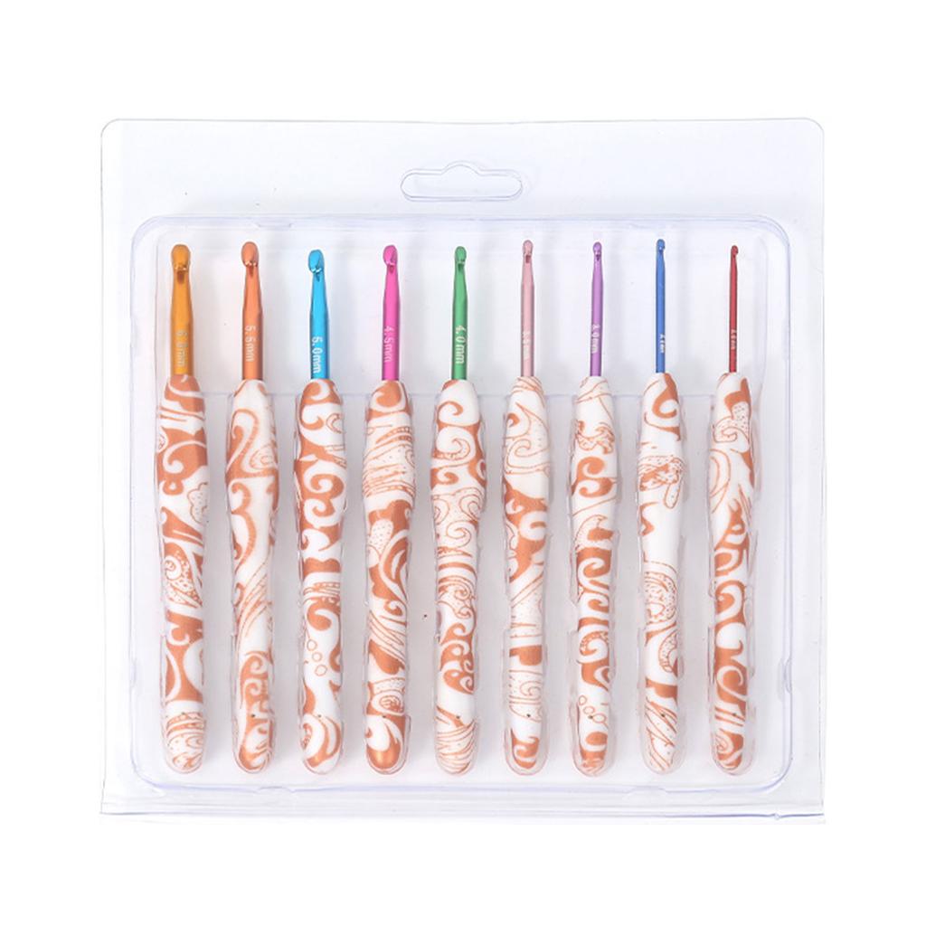 9Pcs Ergonomic Handle Crochet Hook 2mm-6mm Ergonomic Crochet Needle Soft Handle Crochet Hook for Beginner Hobbyist