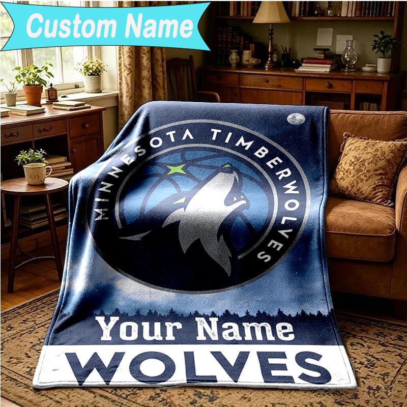1PC Custom Name Blanket Timberwolves Logo Flannel blankets Patterns Throw Blanket All-Season Soft Gift for Couch, Bed, Camping, Birthday gifts