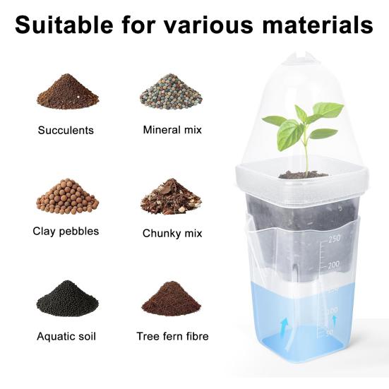 Absorbent Flower Pot with Transparent Double-Layer Design 150ml Deep Water Reservoir Adjustable Vent Humidity Dome Plant Propagation Pot