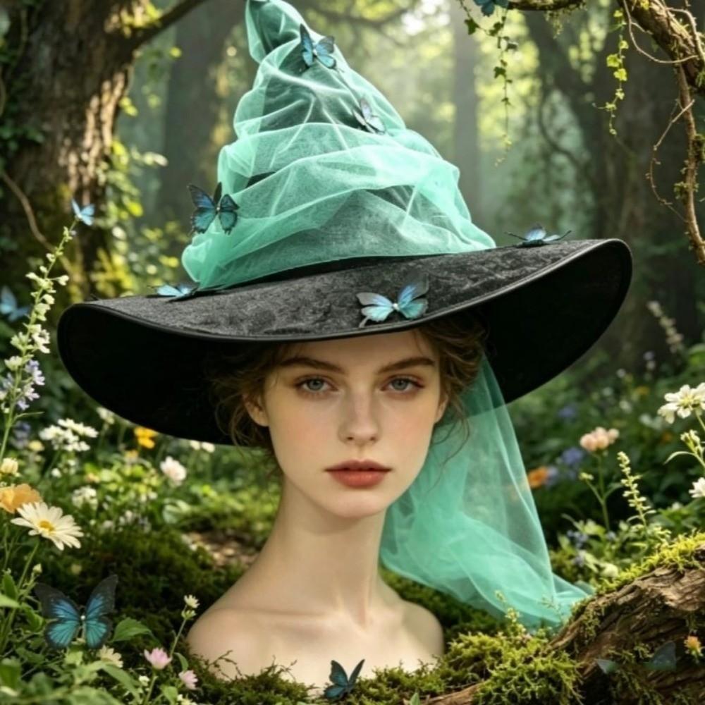 Pleated Halloween Party Butterfly Witch Durable Wizard Cap 12 Butterflies Witch Hat  Masquerade