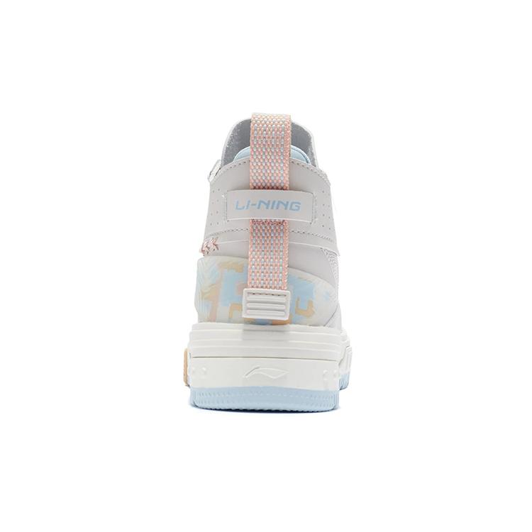 New LiNing Anti Slip And Wear Resistant Height Increasing Mid Top Skateboard Shoes Women's White Sand Gray AGCR430-4
