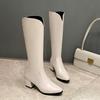 Women's High-heeled Boots Autumn and Winter Temperament Versatile Thick Heel Solid Color Large Size Medium Boots