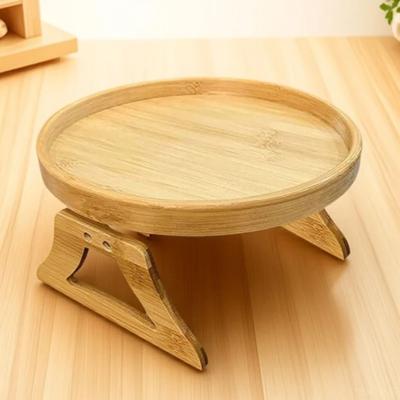 Praktisches Naturholz-Sofa-Tablett Rundes Faltbares Armlehnen-Tablett Tragbarer Bambus-Holzfarbenes Sofa-Beistelltisch Faules Sofa