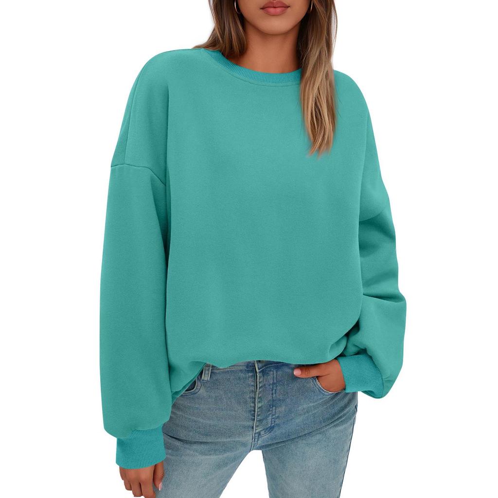 Sweatshirts For Women Oversized Round Neck  Fleece Pullover Casual Long Sleeve Tops