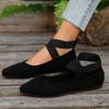 Fashion Large Size Women Shoes 2025 Spring Pointed Toe Cross Cross Tied Casual Shoes Vintage Comfortable Soft Sole Slip on Flats