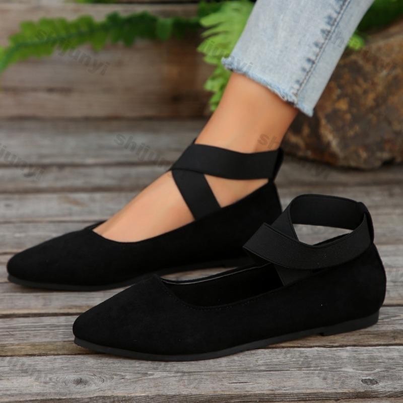 Fashion Large Size Women Shoes 2025 Spring Pointed Toe Cross Cross Tied Casual Shoes Vintage Comfortable Soft Sole Slip on Flats