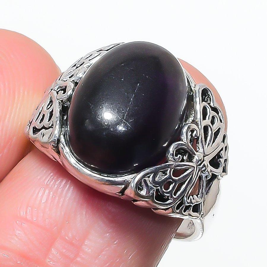 Natural Black Onyx Gemstone 925 Sterling Silver Jewelry Ring Size 7 AR-17394