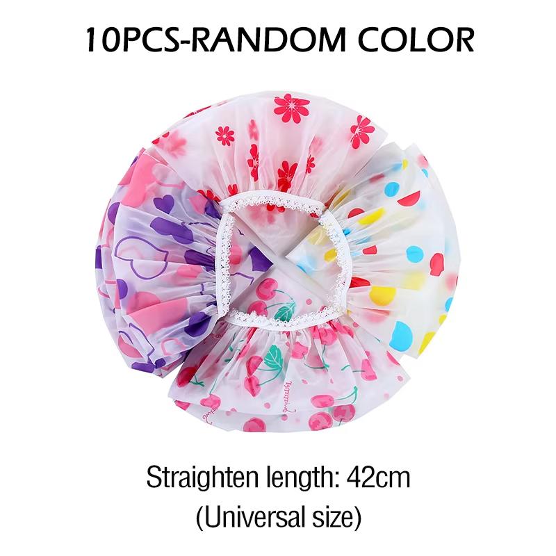 

10PCS Frosted Floral Shower Cap Waterproof Thickened Bathing Cap for Women Reusable Spa & Salon Hair Protector Random Colors