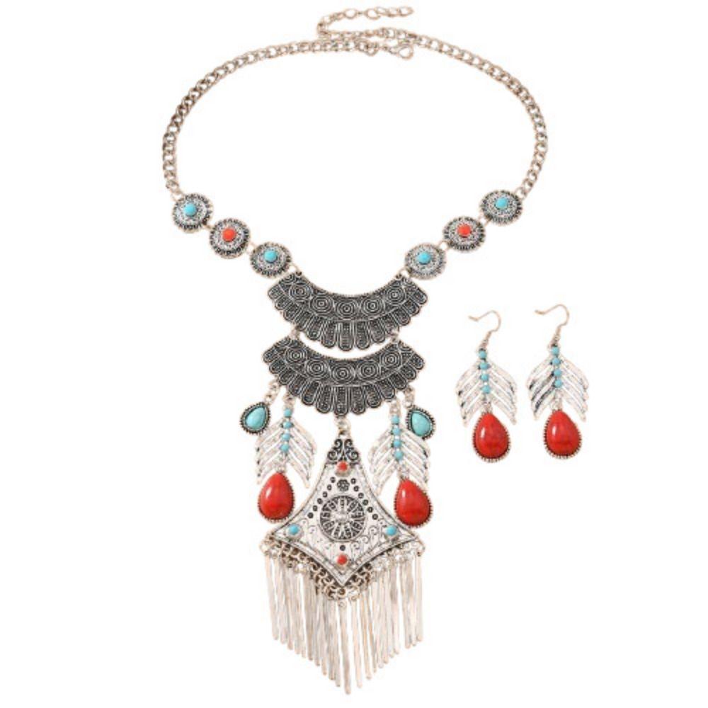 Imitation Turquoise Ethnic Style Jewelry Set Exaggerated Neck Jewelry Women
