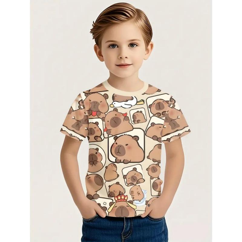 Nowa Koszulka z Krótkim Rękawem ze Zwierzętami Śliczny Nadruk ze Wzorem Kapibary Szybkoschnąca Koszulka z Okrągłym Dekoltem Casualowa Koszulka z Kreskówką dla Dzieci