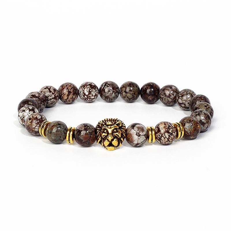 Leopard Head Beaded Bracelets for Men Women 8mm Rock Lava Stone Crown King Lion Charm Bracelet Set Natural Stone Elastic Jewelry