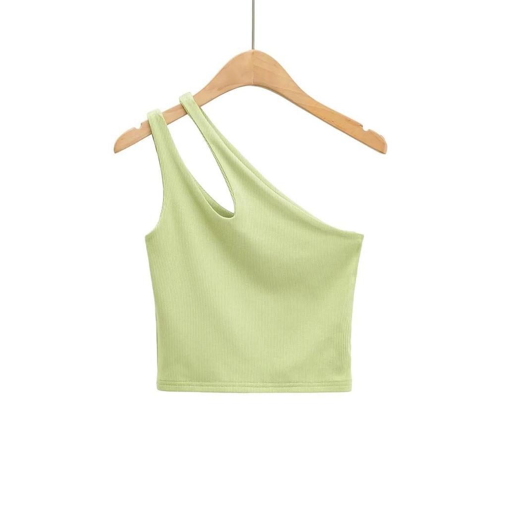 Sexy Women's Crop Top Solid Stretch Fit Knit Sleeveless One Shoulder Hollow Out Basic Backless Tank Top