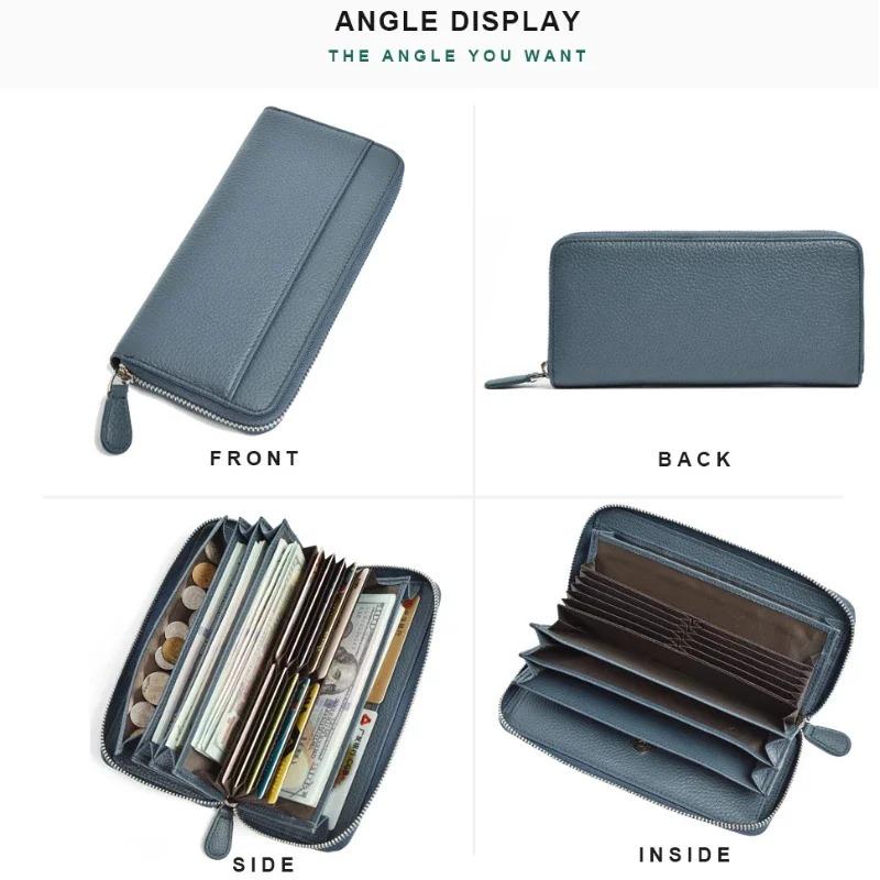 Women's wallet long handheld card holder large capacity multi-card clutch 100% genuine leather luxury zippered coin purse
