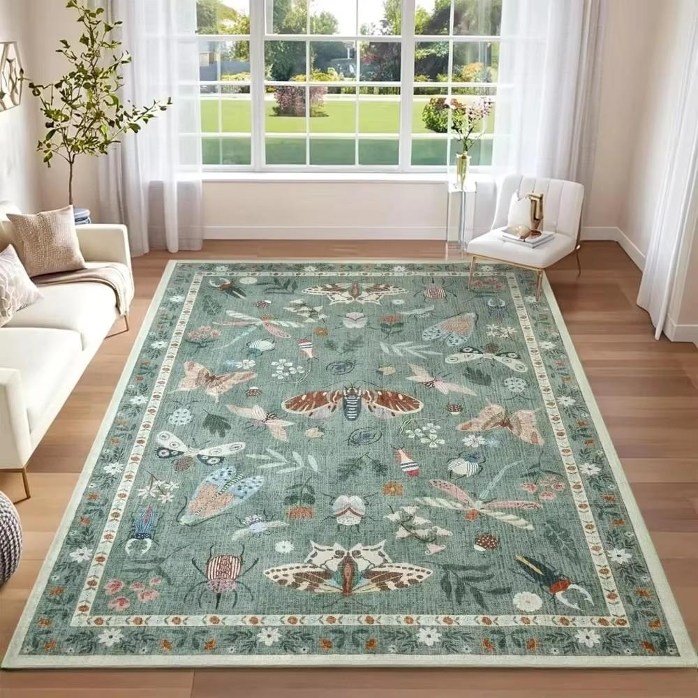 Elegant Plant Insect Print Area Rugs Carpet for Living Room Modern Soft Bedroom Non-Slip Rug Kitchen Table Floor Mat Doormat