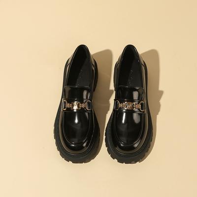 Genuine Leather Loafer Shoes with Thick Soles and Round Head, One Foot Higher, British Small Leather Shoes, Thick Heel Shoes, Women