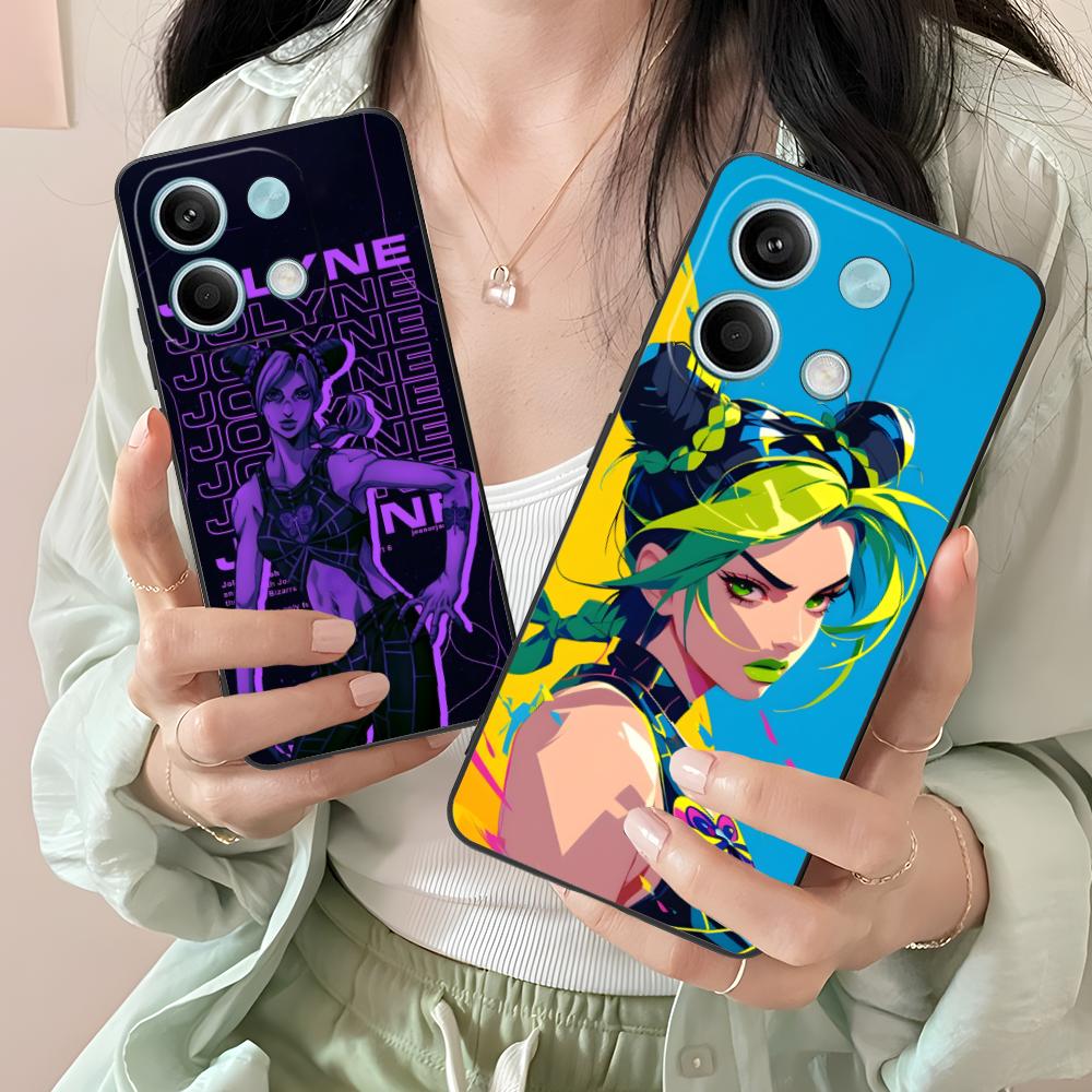 JOJO Jolyne Kujo Phone Case for Xiaomi Redmi Note 14 13 12 11 10 9 S A Pro Plus Lite 5G Black Smartphone Cover Cellphones