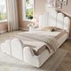 Cama estofada, cama de solteiro, cama infantil 90 x 200cm, cama com cabeceira estofada, cantos arredondados, bouclé, bege