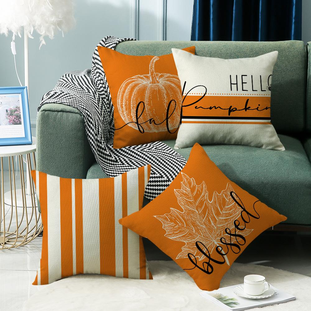 New Warm Color Pillow Case Orange Maple Leaf Pumpkin Element Car Cushion Linen Lumbar Cushion Pillow