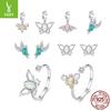S925 Sterling Silver Spring Jewelry Set Bird Butterfly Insect Natural Stone Pendant Women'S Niche Light Luxury
