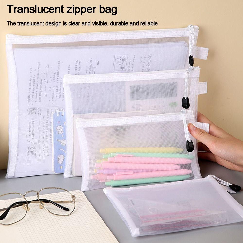 Mesh Pen Bag Nylon Document Bag Office School Supplies Zipper Pencil Case  Stationery