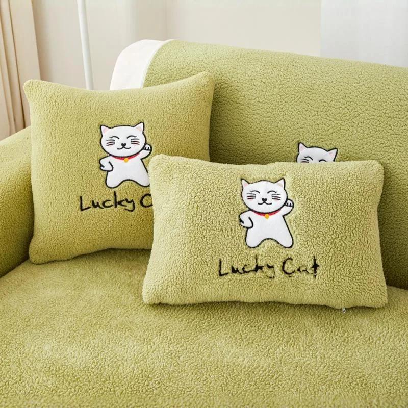 Wool Sofa Cushion Wholesale Simple Modern Plush Padded Cushion Autumn and Winter Lamb Wool Non-slip Sofa Cover